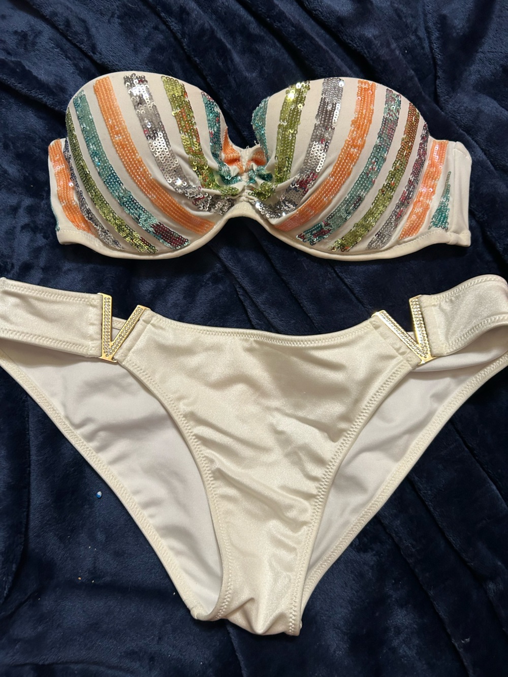 Victoria's Secret Cream Sequin-Striped Bikini Set